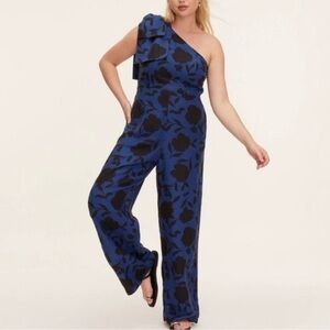 Kate Spade X Target Classic Rose One Shoulder Blue Black Jumpsuit size 6 8